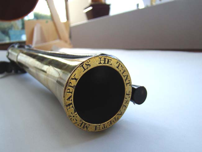 A RARE Revolutionary War period brass barreled blunderbuss by John Steele of London circa 1770 - 1780 inscribed "HAPPY IS HE WHO ESCAPETH ME" — image 2